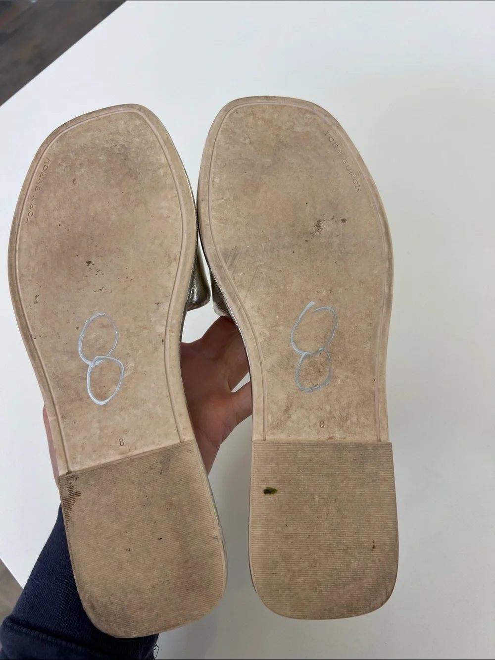 Tory Burch spark gold metallic open toe double T sport slide leather sandals 8